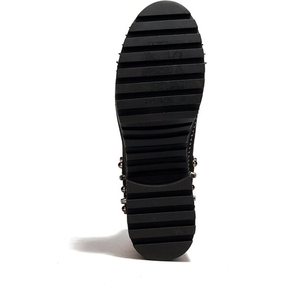 Women's Black Gold Studded Goth Punk Spiky Bold Design Chunky Heel Comfort Boot - Picture 7 of 7